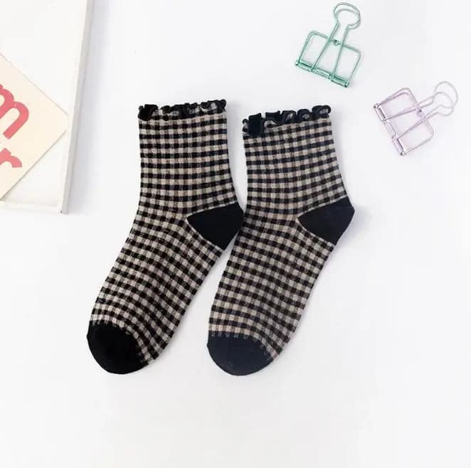 Chaussettes femme automne à carreaux rétro Vintage coton