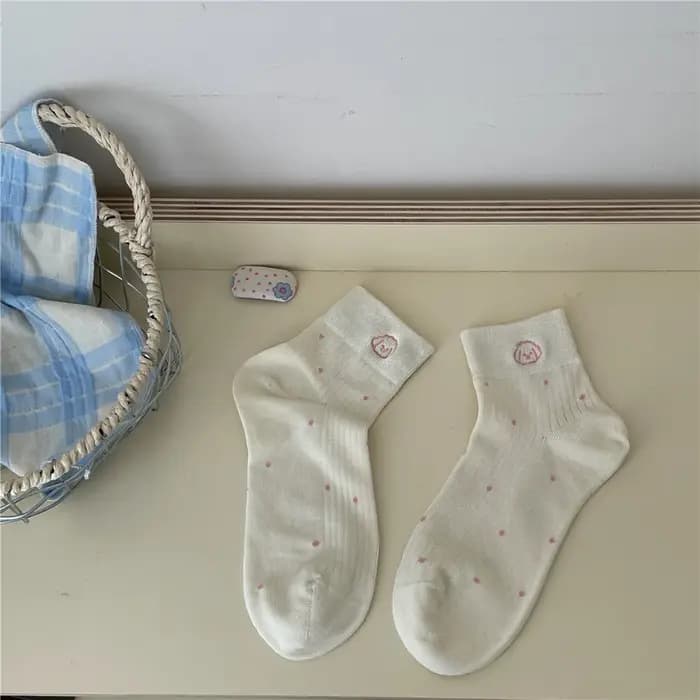 Chaussettes Courtes pour Femme et Fille, Style Doux, Blanc, Noir, Chien, Kawaii, Cadeau, Printemps, Été