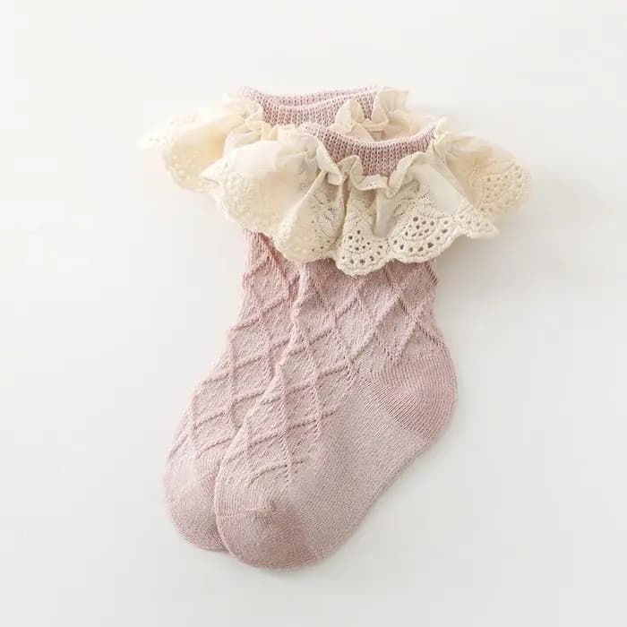 Chaussettes hautes en coton avec dentelle et fleur pour fille