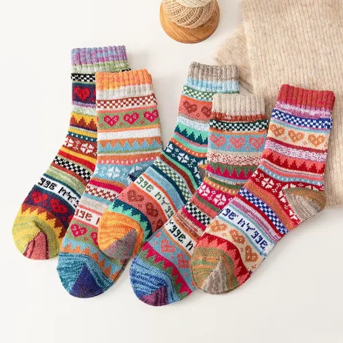 5 paires de chaussettes mollet rétro ethniques pour femmes, chaussettes épaisses, chaudes, douces et