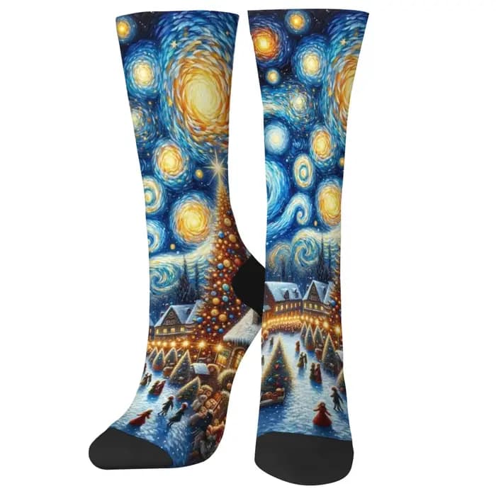 Van Gogh Style réveillon de noël nouveauté chaussettes unisexe rétro mode confortable doux