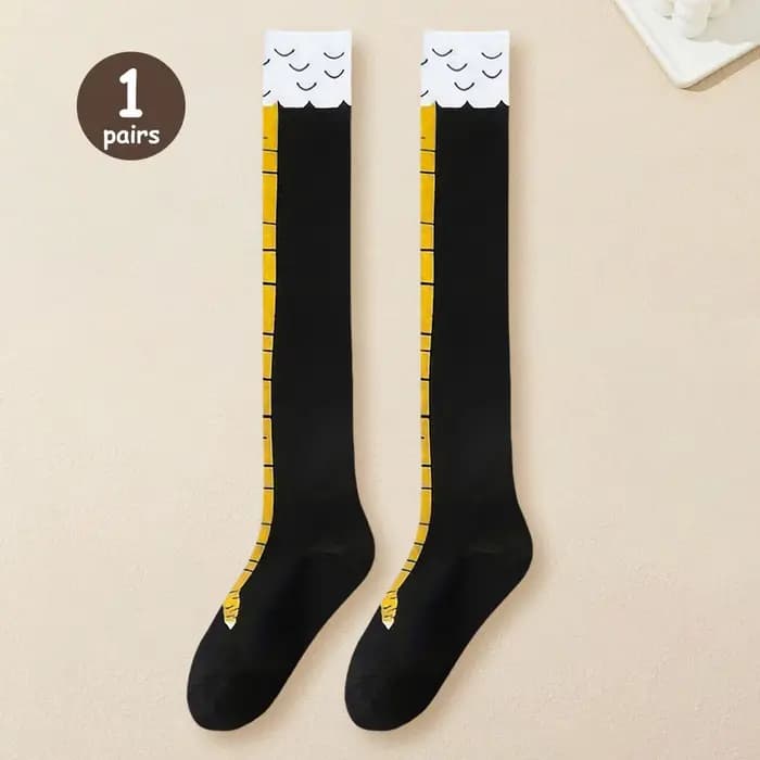 Femmes à la mode genou chaussettes hautes dessin animé drôle poulet griffe motif Fitness sport décontracté jambe mince