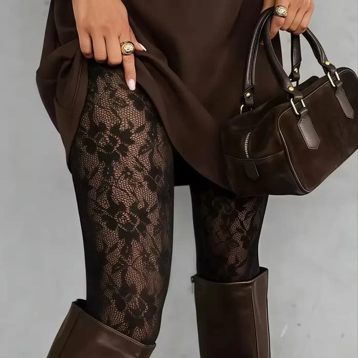 1 paire de collants résille noirs à imprimé tournesol pour femmes