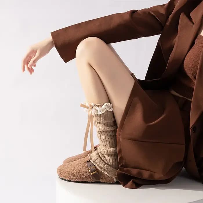 Chaussettes de bottes mollet femmes jambières cheville arc hiver chaud Stretch tricoté thermique dames épais laine manchette femme Lolita guêtre