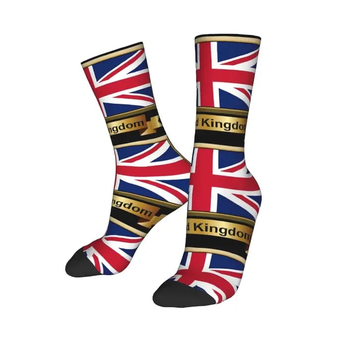 Chaussettes personnalisées avec impression drôle de drapeau du royaume-uni pour femmes et hommes, chaussettes extensibles pour l'été, l'automne et l'hiver de la grande-bretagne