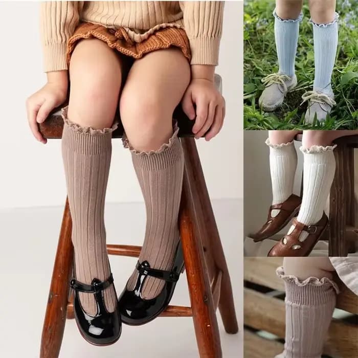 Chaussettes hautes à volants pour filles, longues et douces, en coton, avec dentelle et fleurs, pour l'école