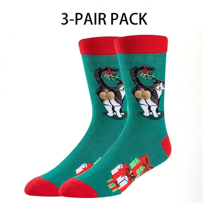 3/5 paires de chaussettes de noël unisexes avec motif d'œuf et de chat amusant, personnage de dessin animé, cadeau du nouvel an