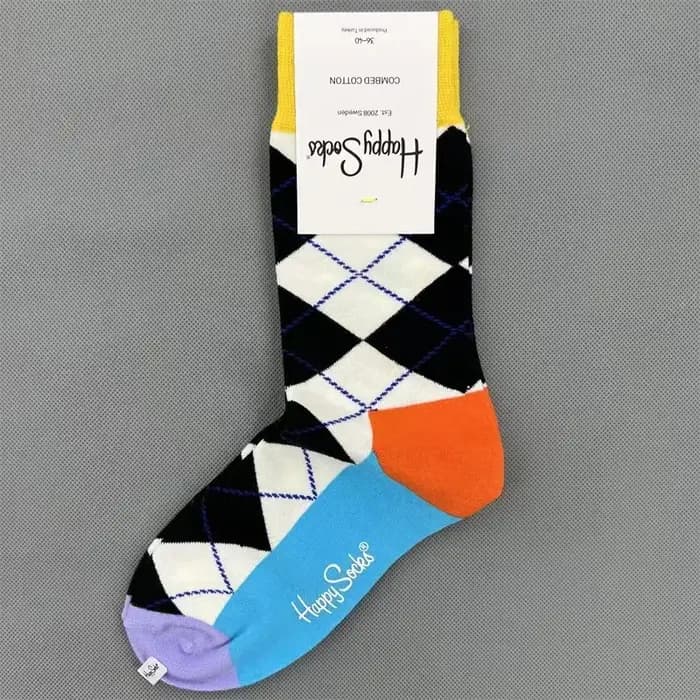 Chaussettes mi-tube pour femmes, marque de mode HS, vêtements quatre saisons, chaussettes joyeuses en pur coton