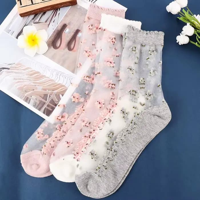 Chaussettes bateau transparentes en jacquard à nœuds
