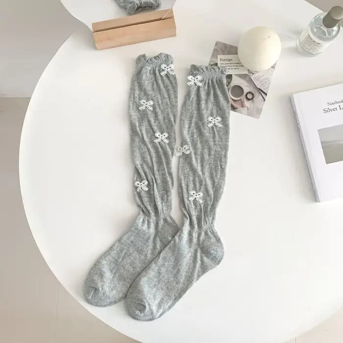 Sock Woman Summer Ballet Style Korean Ins Bow Knit Socks Micro Permeable Bubble Mouth JK Pile Calf