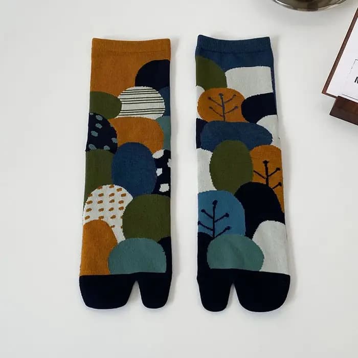 1 paire de chaussettes Jacquard colorées à deux orteils pour femmes