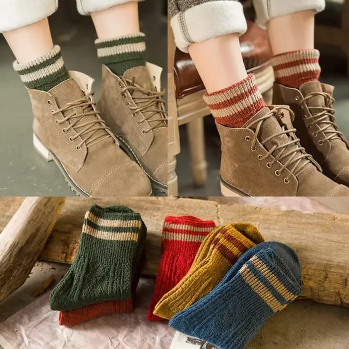Kawaii femmes hiver chaud doux laine rayé longues chaussettes floues pour fille douce maison intérieur sol dormir audacieux lignes serviette chaussette cadeau
