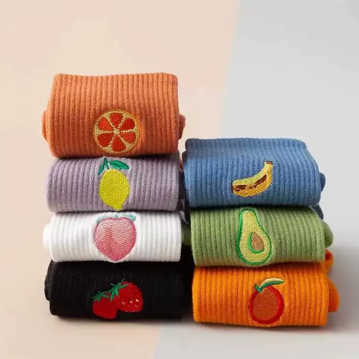 Chaussettes de dehors Simples en Coton pour Femme, Broderie de Fruits, Mignonnes, Respirantes, Colorées, Décontractées, Tube Moyen, Hipster 03/Soft
