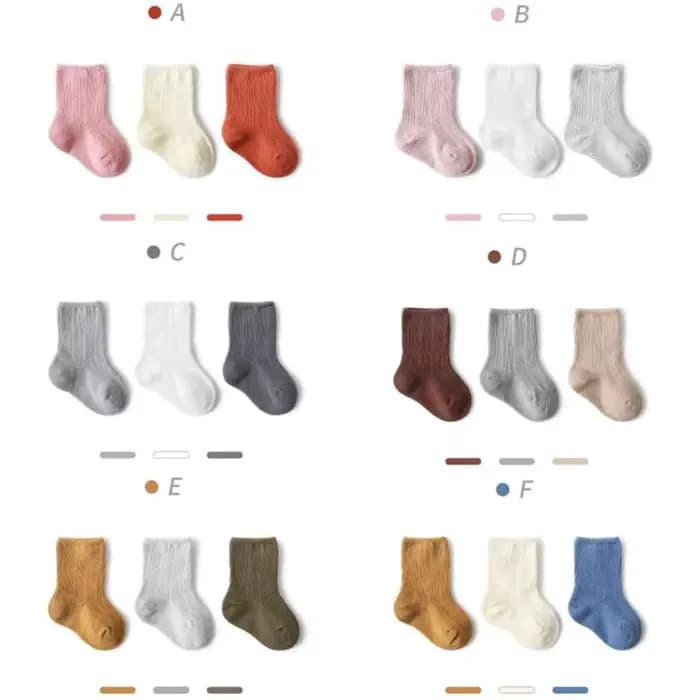 3 paires de chaussettes en coton pour bébé fille et garçon, accessoires de vêtements d'hiver pour bébé, couleur Pure, en coton peigné, pour l'automne