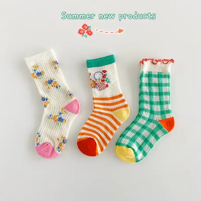 Chaussettes rayées en maille pour enfants, chaussettes confortables pour bébé, mollet pour enfants, garçons et filles, printemps, 3 paires par sac