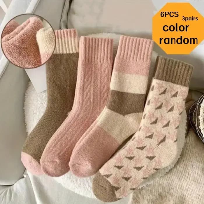 6 pièces (3 paires de couleurs mélangées) chaussettes épaisses