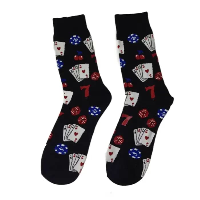 MYORED une paire de nouvelles chaussettes en coton motif de dés de poker tendance de la mode chaussettes mi-tube décontractées pour hommes