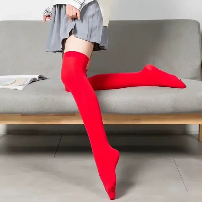 Couleur néon cuisse haute bas femmes Sexy bas Orange jaune tenue de soirée Kniekousen genou chaussettes hautes