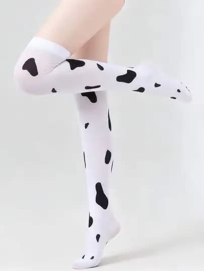 Chaussettes hautes pour femmes avec motif vache et mouton