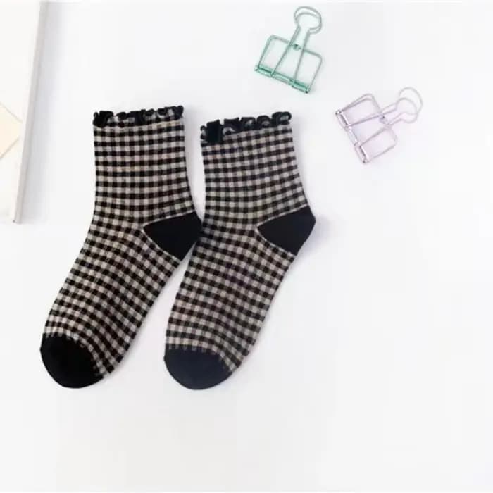 Chaussettes courtes en coton à carreaux pour femmes