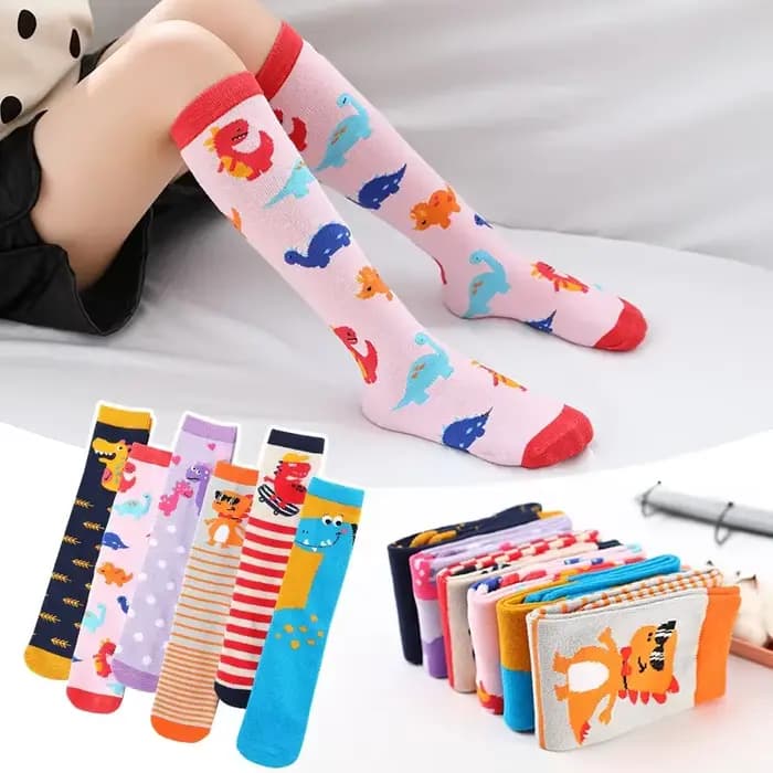 Chaussettes longues imprimées d'animaux pour enfants, bas droits, hauteur genou, dessin animé dinosaure, fille, nouveau