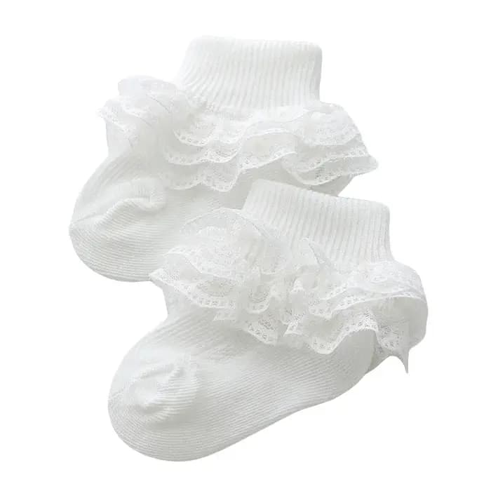 Chaussettes en coton à œillets et dentelle froufrous pour bébés, chaussettes de baptême pour garçons et filles, joli cadeau d'anniversaire pour nourrissons
