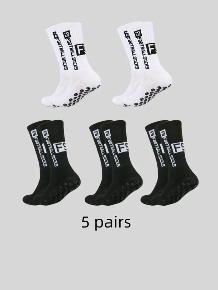 5 paires de chaussettes de sport de football FS antidérapantes, résistantes à la transpiration et aux odeurs avec points adhésifs