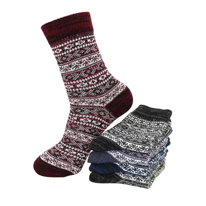 Chaussettes en laine pour hommes, style Harajuku, rétro, chaudes, épaisses, confortables, tricotées, décontractées, à rayures, 5 paires, hiver
