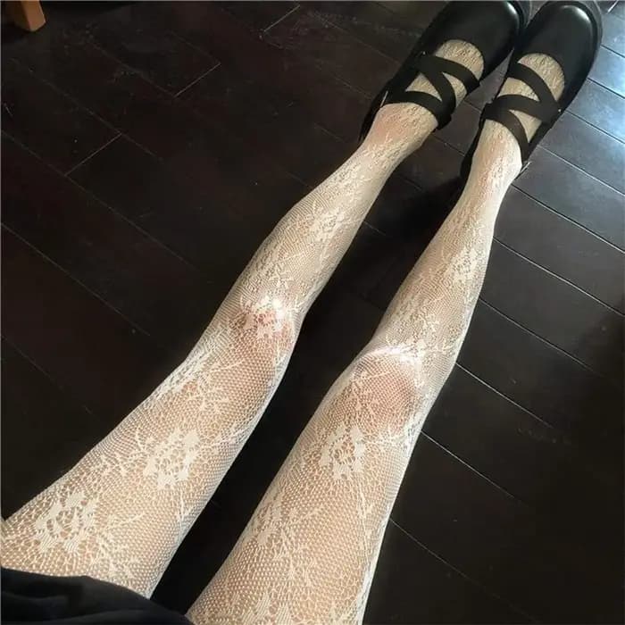 1 paire de collants en résille blanche et noire ajourée, style gothique Lolita, pour cosplay, collants JK pour filles, bas de club, collants résille