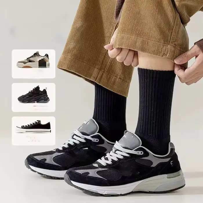 3 paires de chaussettes de sport mi-longues à semelles en serviette pour toutes saisons, couleur pure, déodorantes, absorbant la sueur et respirantes chaussettes mi-mollet noires, absorbant les chocs