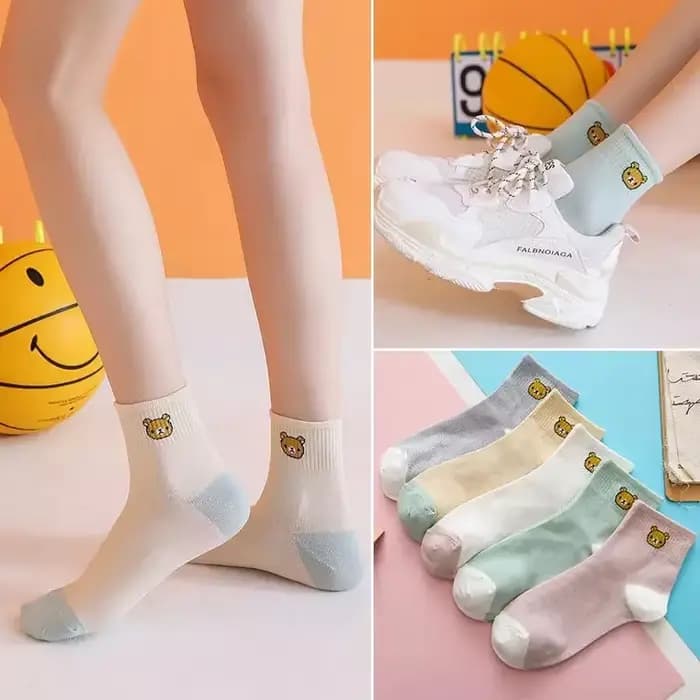 5 paires Pack femmes chaussettes fille dessin animé Bar ours belle joyeux drôle sourire mignon Kawaii bateau cheville