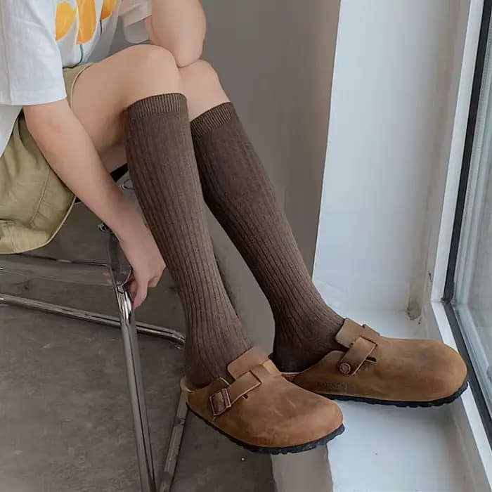Tricot coton chaussettes longues femmes bas automne hiver chaud cuisse haute bas dames filles mode solide genou