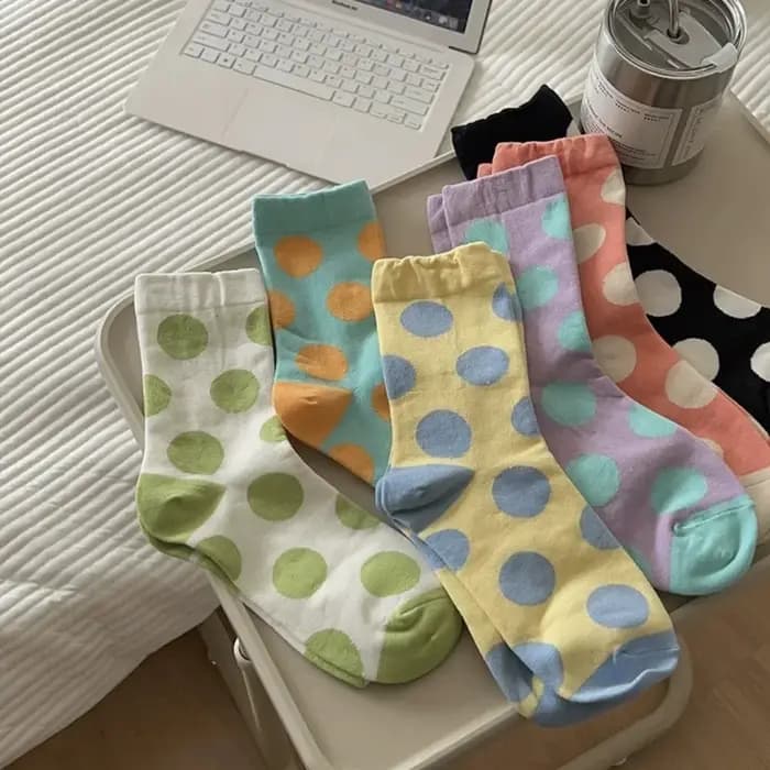 6 paires de chaussettes colorées à pois pour femmes au printemps et en été