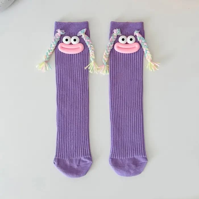 Femme mi-longue Kawaii dessin animé coloré chaussette fille grande bouche tresses drôle coton longues chaussettes