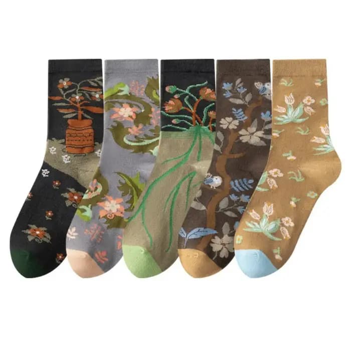 Chaussettes mi-mollet fines à motif floral style rétro français pour femmes et jeunes filles