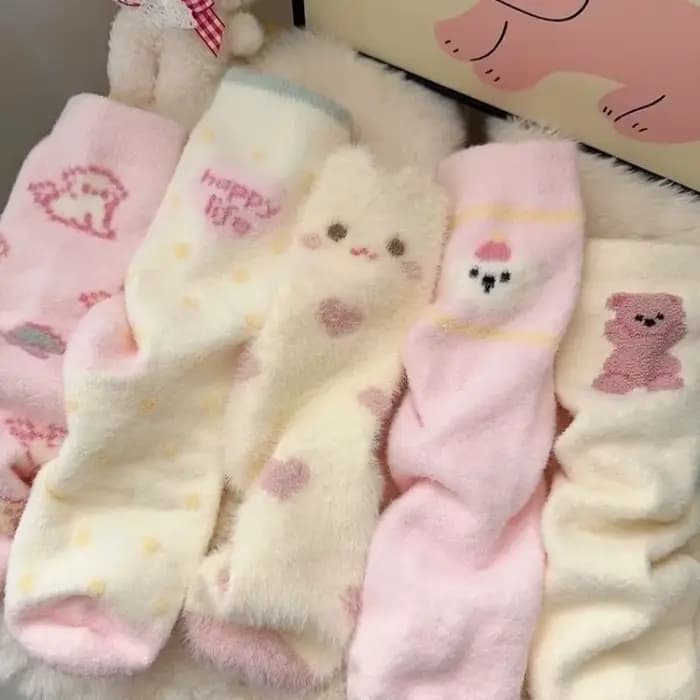 5 paires hiver nouveau mignon dessin animé Animal ours en peluche femmes chaussettes décontracté et