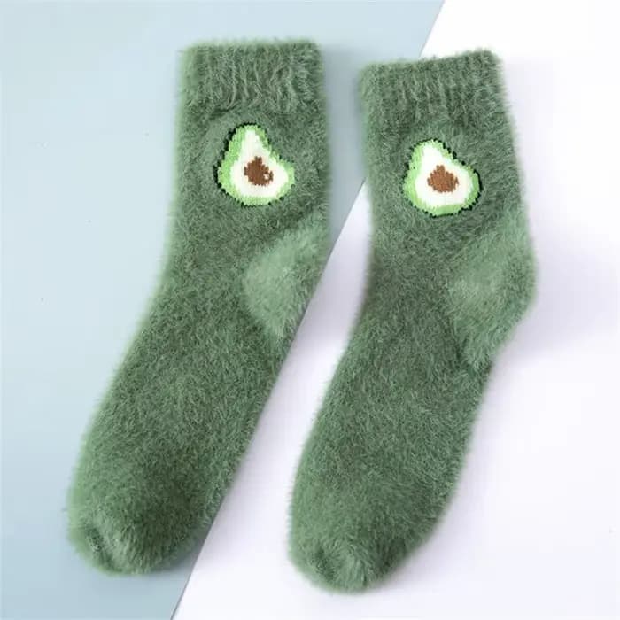 Femmes fruits moelleux chaussettes automne hiver thermique flou heureux femme dames chaud avocat cer