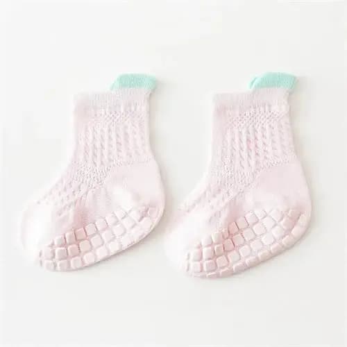 Chaussettes en dentelle coordonnantes pour bébés filles, chaussettes de sol respirantes pour enfants, point adhésif, coton solide, document doux