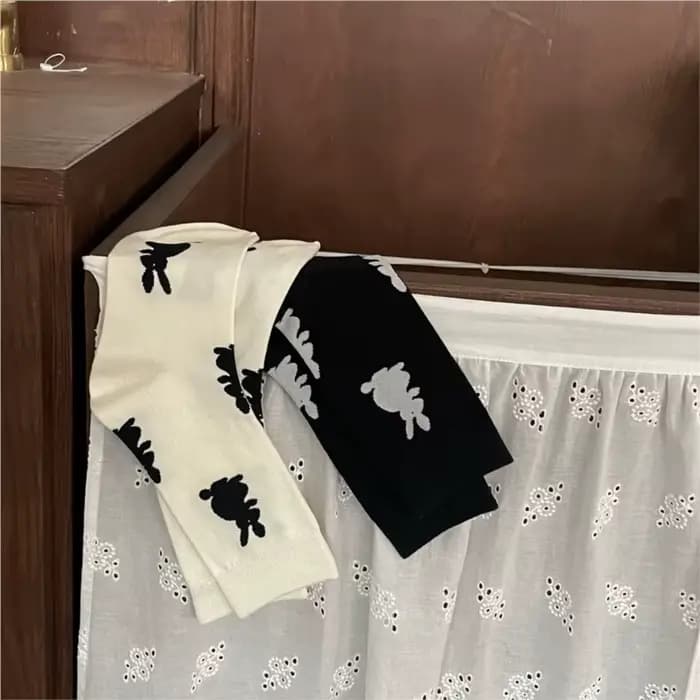Chaussettes mi-mollet pour femmes, motif lapin mignon, en coton, respirantes, couleur unie, style simple et tendance, collection Printemps-Été, vente en gros