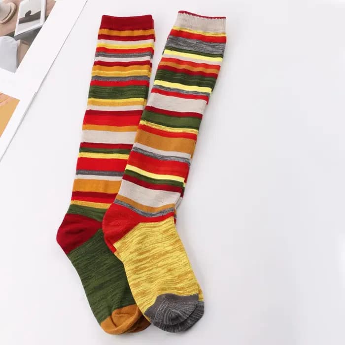 Bas pour femmes à rayures colorées Chaussettes de Noël en coton