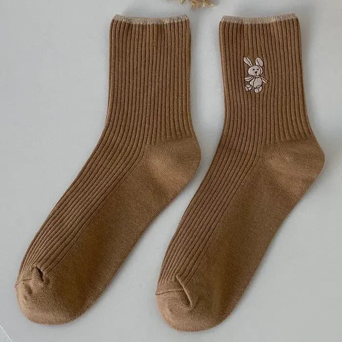 Femmes chaussettes nouvelle mode mignon confortable respirant chaussettes Style japonais mignon lapin broderie décontracté filles doux de haute qualité