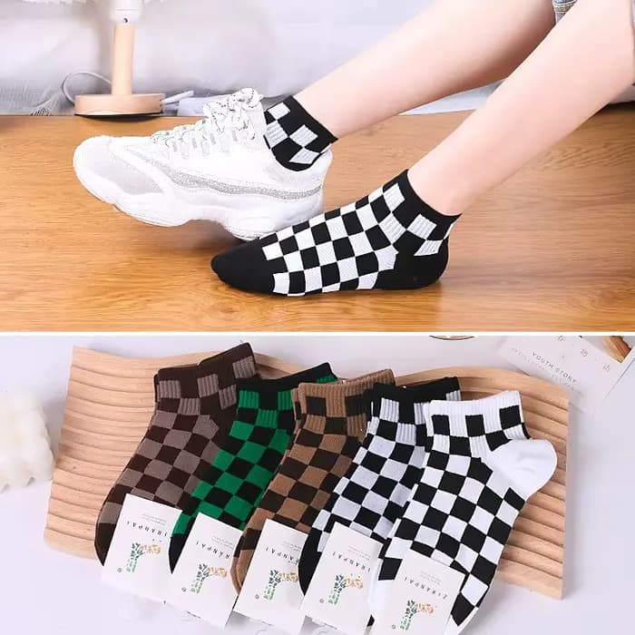 Chaussettes Courtes à Carreaux en Coton pour Femme