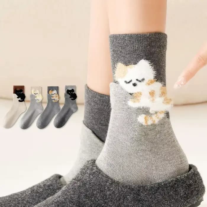1 paire de chaussettes mi-hautes amusantes et mignonnes à imprimé chats