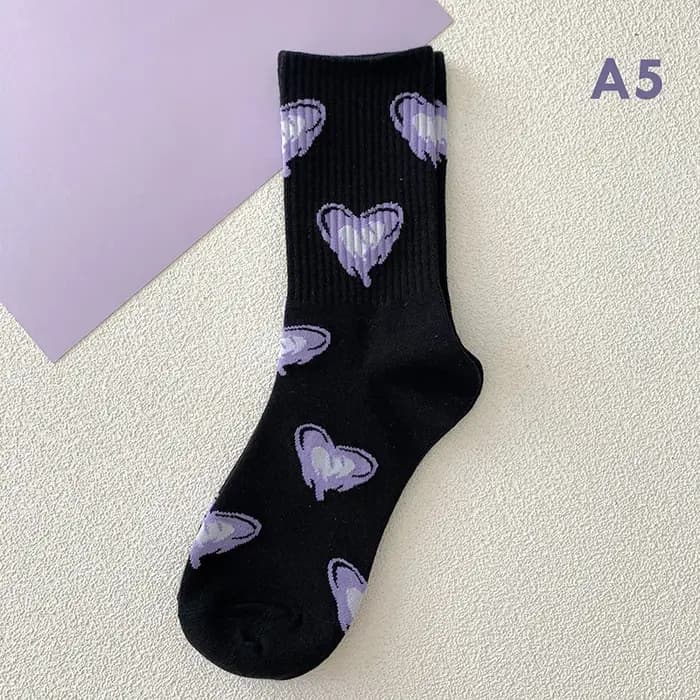 Chaussettes en coton à imprimé cœur violet pour femmes