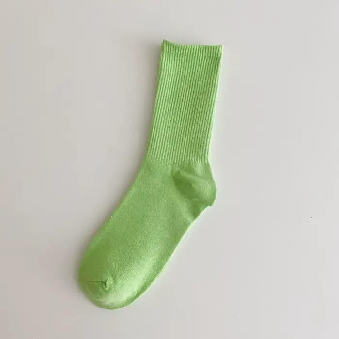 1 paire de chaussettes colorées solides pour femmes, chaussettes à Tube central en coton vert Fluore