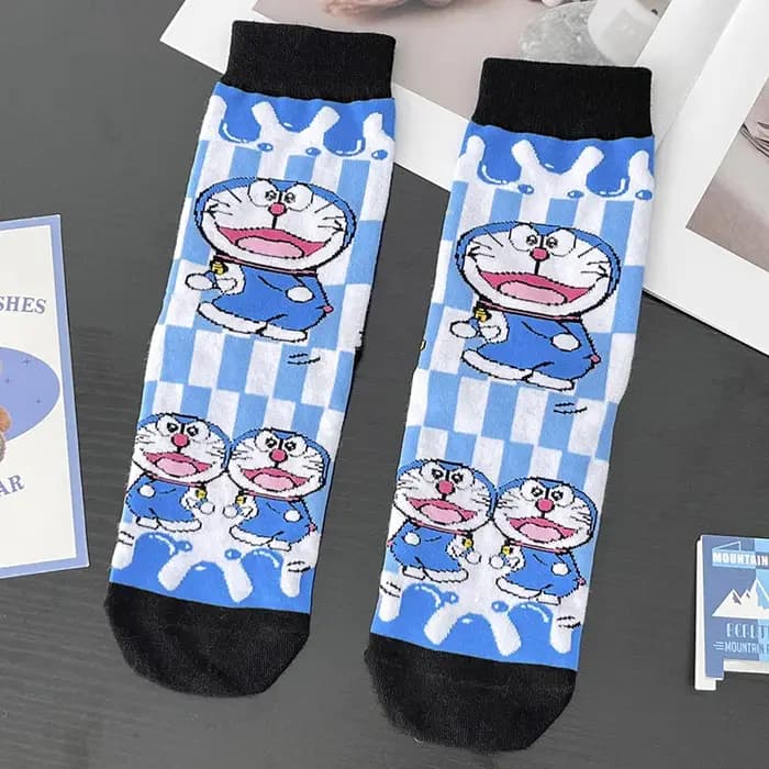 Chaussettes Bandai Doraemon avec imprimé de dessin animé de haute qualité, chaussettes épaisses et chaudes mi-mollet pour hommes et femmes en automne et en hiver