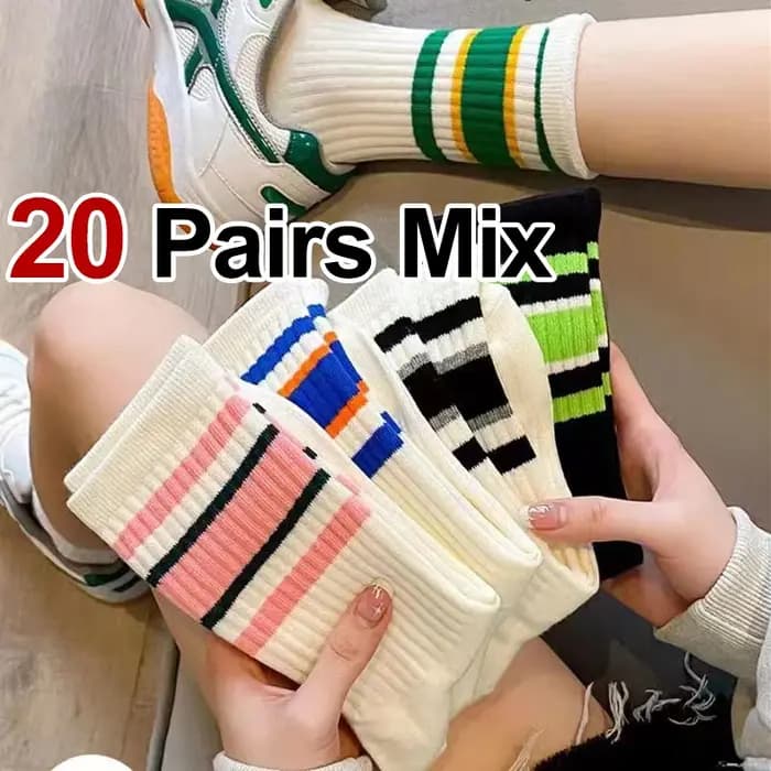10/20 paires femmes coloré rayé femmes chaussettes de sport à la mode Simple couleur correspondant doux confortable toutes saisons chaussettes décontractées