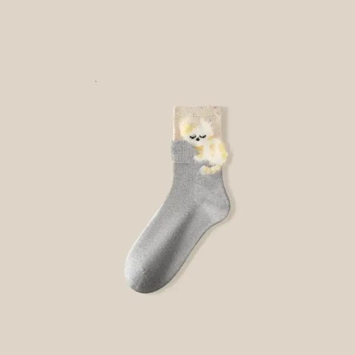 1 paire de chaussettes mi-hautes amusantes et mignonnes à imprimé chats