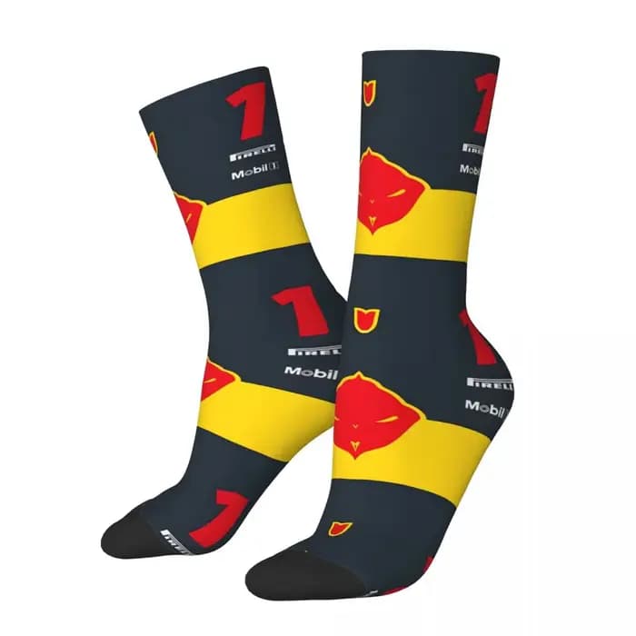Chaussette folle pour hommes No 1 Champion du monde RB Hip Hop Harajuku F1 Racing Happy motif sans couture imprimé chaussettes de compression pour garçons