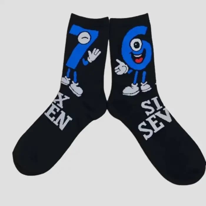 Nouveauté transfrontalière 67 Paire de chaussettes mi-mollet pour homme à motifs de dessins animés et lettres amusantes